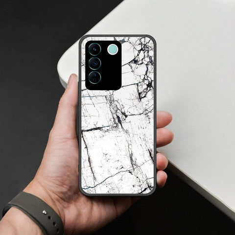 Vivo V27e Cover - White Marble Series 2 - HQ Ultra Shine Premium Infinity Glass Soft Silicon Borders Case