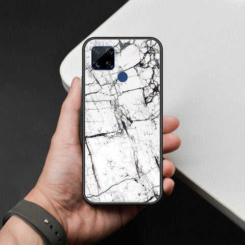 Realme C15 Cover - White Marble Series 2 - HQ Ultra Shine Premium Infinity Glass Soft Silicon Borders Case