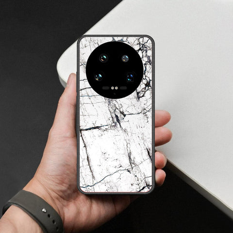 Xiaomi 14 Ultra Cover - White Marble Series 2 - HQ Ultra Shine Premium Infinity Glass Soft Silicon Borders Case