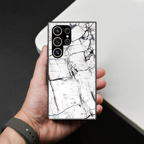 Samsung Galaxy S25 Ultra Cover - White Marble Series 2 - HQ Ultra Shine Premium Infinity Glass Soft Silicon Borders Case