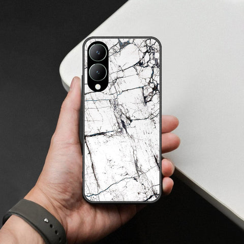 Vivo Y17s Cover - White Marble Series 2 - HQ Ultra Shine Premium Infinity Glass Soft Silicon Borders Case