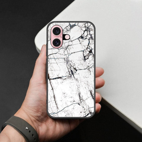 iPhone 16 - White Marble Series 2 - HQ Ultra Shine Premium Infinity Glass Soft Silicon Borders Case