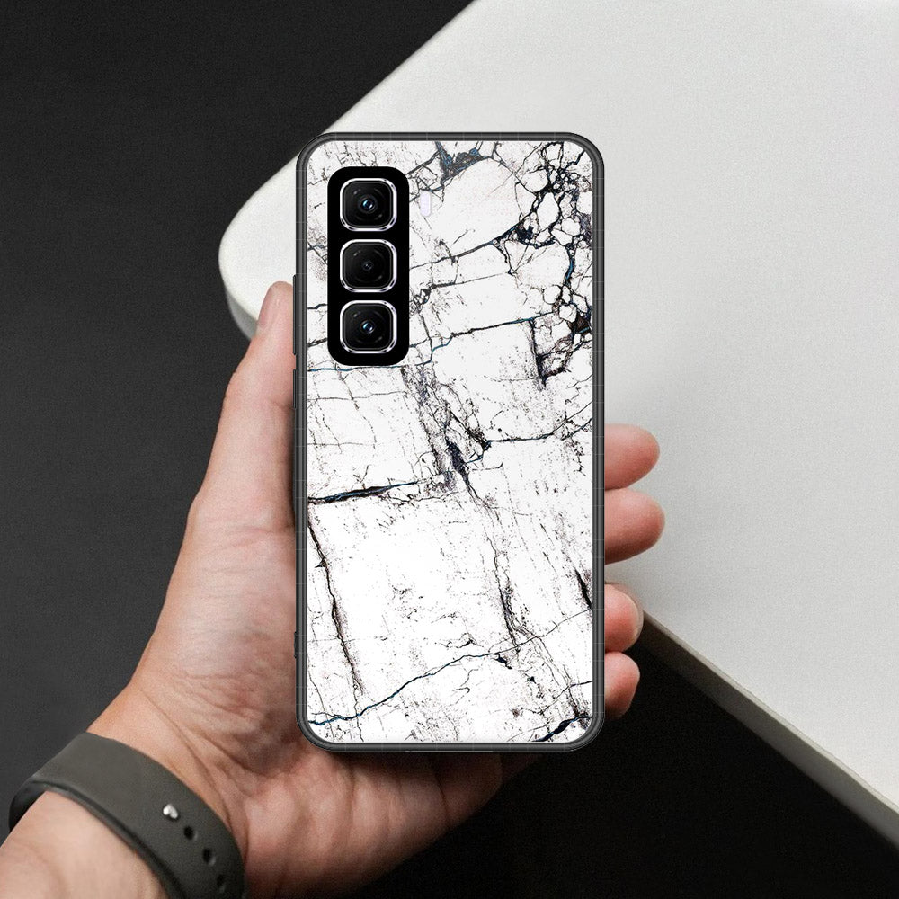 Infinix Hot 50 Pro Plus Cover - White Marble Series 2 - HQ Ultra Shine Premium Infinity Glass Soft Silicon Borders Case (Fast Delivery)