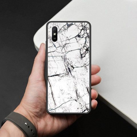 Xiaomi Redmi 9A Cover - White Marble Series 2 - HQ Ultra Shine Premium Infinity Glass Soft Silicon Borders Case