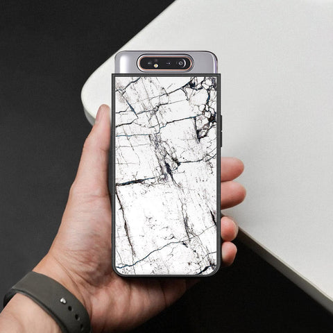 Samsung Galaxy A90 Cover - White Marble Series 2 - HQ Ultra Shine Premium Infinity Glass Soft Silicon Borders Case