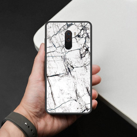 Xiaomi Pocophone F1 Cover - White Marble Series 2 - HQ Ultra Shine Premium Infinity Glass Soft Silicon Borders Case