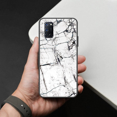 Oppo A92 Cover - White Marble Series 2 - HQ Ultra Shine Premium Infinity Glass Soft Silicon Borders Case