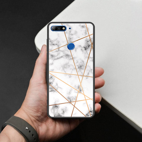 Huawei Honor 7C Cover - White Marble Series 2 - HQ Ultra Shine Premium Infinity Glass Soft Silicon Borders Case