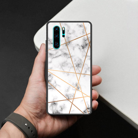 Huawei P30 Pro Cover - White Marble Series 2 - HQ Ultra Shine Premium Infinity Glass Soft Silicon Borders Case