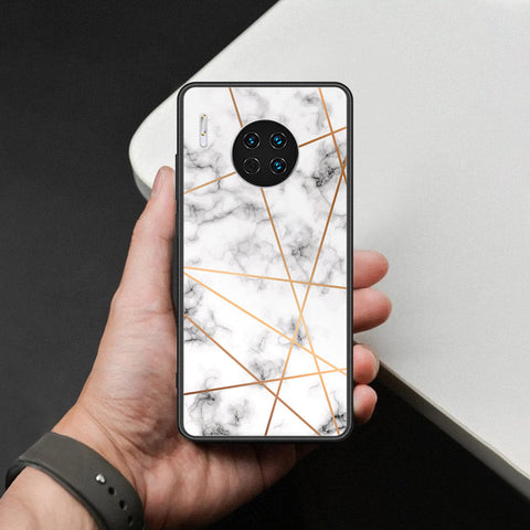 Huawei Mate 30 Cover - White Marble Series 2 - HQ Ultra Shine Premium Infinity Glass Soft Silicon Borders Case