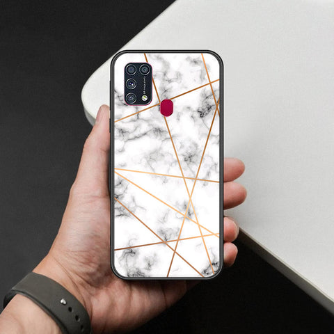 Samsung Galaxy F41 Cover - White Marble Series 2 - HQ Ultra Shine Premium Infinity Glass Soft Silicon Borders Case