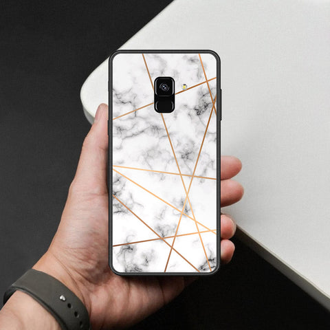 Samsung Galaxy A8 2018 Cover - White Marble Series 2 - HQ Ultra Shine Premium Infinity Glass Soft Silicon Borders Case
