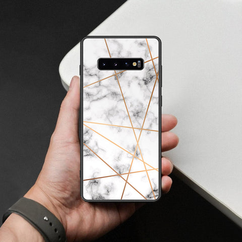 Samsung Galaxy S10 Plus Cover - White Marble Series 2 - HQ Ultra Shine Premium Infinity Glass Soft Silicon Borders Case