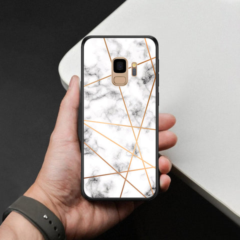 Samsung Galaxy S9 Cover - White Marble Series 2 - HQ Ultra Shine Premium Infinity Glass Soft Silicon Borders Case