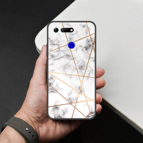 Huawei Honor View 20 Cover - White Marble Series 2 - HQ Ultra Shine Premium Infinity Glass Soft Silicon Borders Case