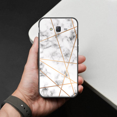 Samsung Galaxy J7 2015 Cover - White Marble Series 2 - HQ Ultra Shine Premium Infinity Glass Soft Silicon Borders Case
