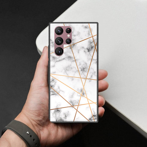 Samsung Galaxy S22 Ultra 5G Cover - White Marble Series 2 - HQ Ultra Shine Premium Infinity Glass Soft Silicon Borders Case