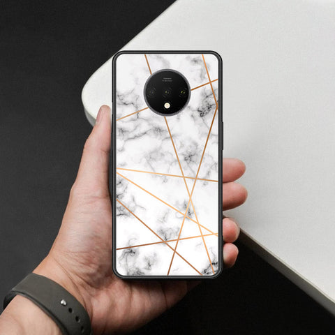 OnePlus 7T Cover - White Marble Series 2 - HQ Ultra Shine Premium Infinity Glass Soft Silicon Borders Case