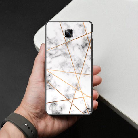 OnePlus 3 Cover - White Marble Series 2 - HQ Ultra Shine Premium Infinity Glass Soft Silicon Borders Case