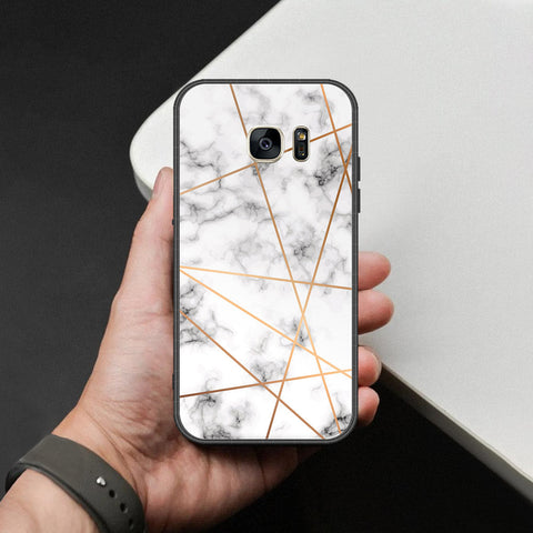 Samsung Galaxy S7 Cover - White Marble Series 2 - HQ Ultra Shine Premium Infinity Glass Soft Silicon Borders Case