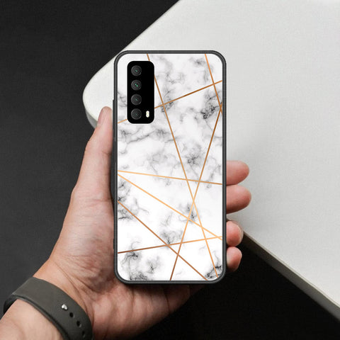 Huawei Y7a Cover - White Marble Series 2 - HQ Ultra Shine Premium Infinity Glass Soft Silicon Borders Case