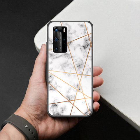 Huawei P40 Pro Cover - White Marble Series 2 - HQ Ultra Shine Premium Infinity Glass Soft Silicon Borders Case