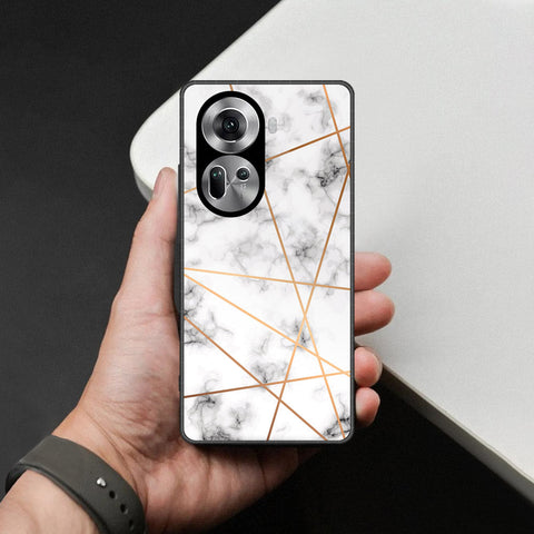 Oppo Reno 11 5G Cover - White Marble Series 2 - HQ Ultra Shine Premium Infinity Glass Soft Silicon Borders Case