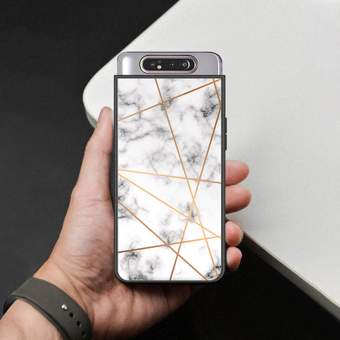 Samsung Galaxy A80 Cover - White Marble Series 2 - HQ Ultra Shine Premium Infinity Glass Soft Silicon Borders Case