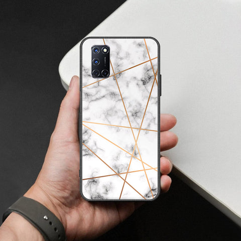 Oppo A92 Cover - White Marble Series 2 - HQ Ultra Shine Premium Infinity Glass Soft Silicon Borders Case