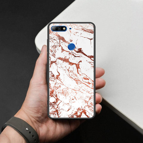 Huawei Honor 7C Cover - White Marble Series 2 - HQ Ultra Shine Premium Infinity Glass Soft Silicon Borders Case