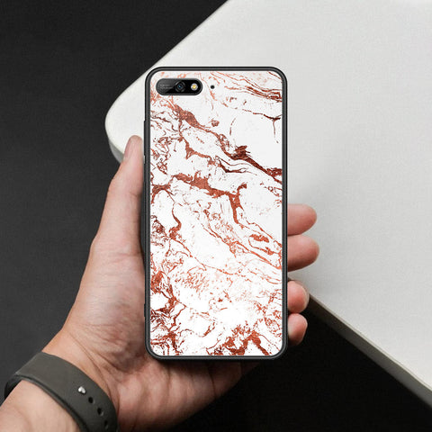 Huawei Y6 Prime 2018 Cover - White Marble Series 2 - HQ Ultra Shine Premium Infinity Glass Soft Silicon Borders Case