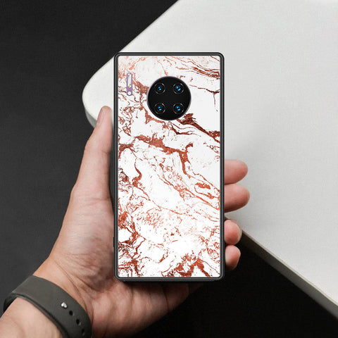 Huawei Mate 30 Pro Cover - White Marble Series 2 - HQ Ultra Shine Premium Infinity Glass Soft Silicon Borders Case