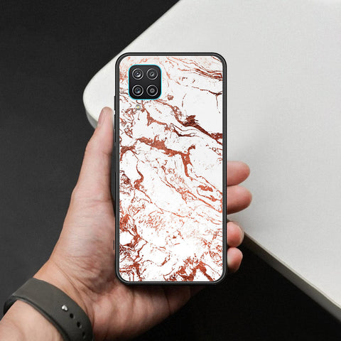Samsung Galaxy A12 Cover - White Marble Series 2 - HQ Ultra Shine Premium Infinity Glass Soft Silicon Borders Case