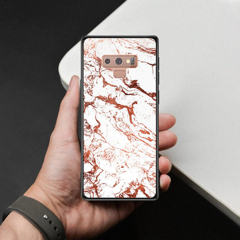 Samsung Galaxy Note 9 Cover - White Marble Series 2 - HQ Ultra Shine Premium Infinity Glass Soft Silicon Borders Case