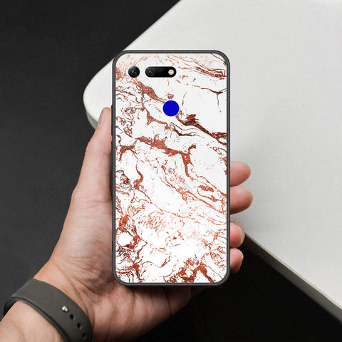 Huawei Honor View 20 Cover - White Marble Series 2 - HQ Ultra Shine Premium Infinity Glass Soft Silicon Borders Case