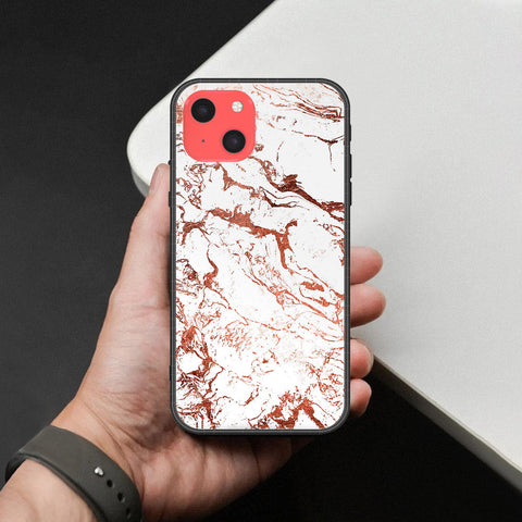 iPhone 13 Mini Cover - White Marble Series 2 - HQ Ultra Shine Premium Infinity Glass Soft Silicon Borders Case