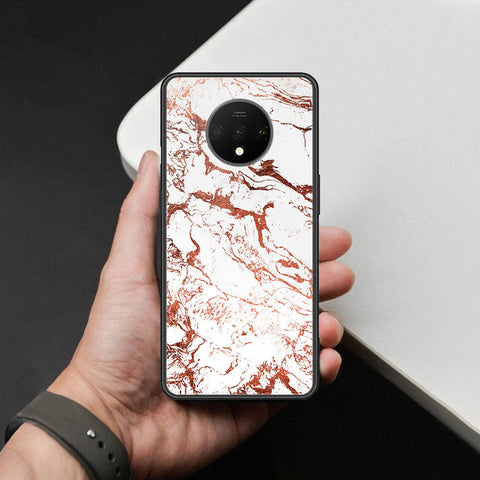 OnePlus 7T Cover - White Marble Series 2 - HQ Ultra Shine Premium Infinity Glass Soft Silicon Borders Case