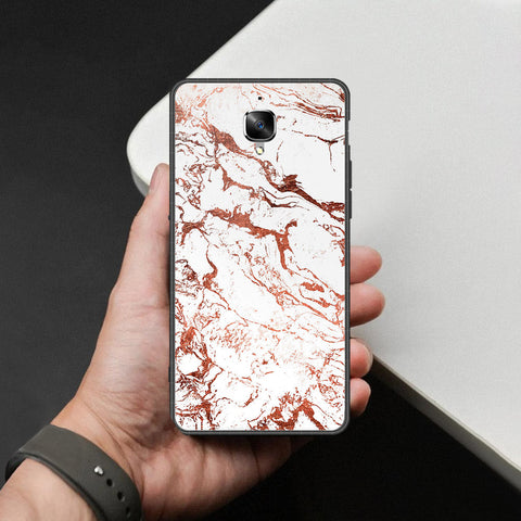OnePlus 3 Cover - White Marble Series 2 - HQ Ultra Shine Premium Infinity Glass Soft Silicon Borders Case