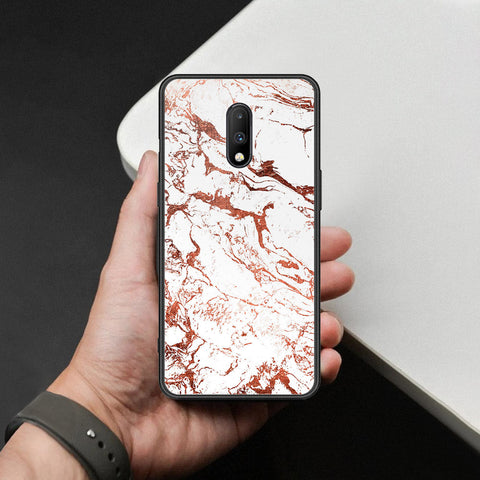 OnePlus 7 Cover - White Marble Series 2 - HQ Ultra Shine Premium Infinity Glass Soft Silicon Borders Case
