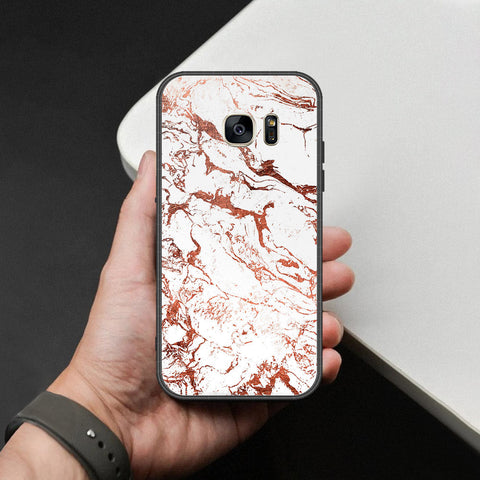 Samsung Galaxy S7 Cover - White Marble Series 2 - HQ Ultra Shine Premium Infinity Glass Soft Silicon Borders Case