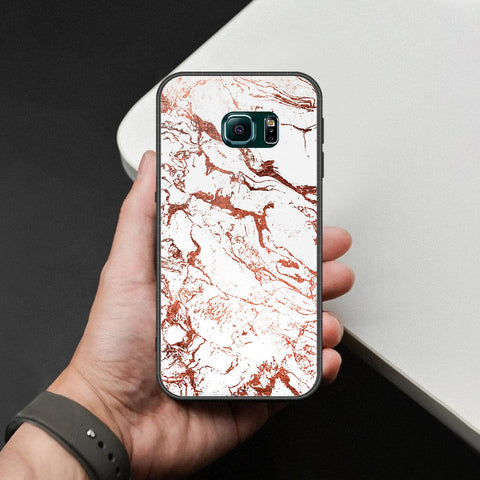 Samsung Galaxy S6 Edge Cover - White Marble Series 2 - HQ Ultra Shine Premium Infinity Glass Soft Silicon Borders Case