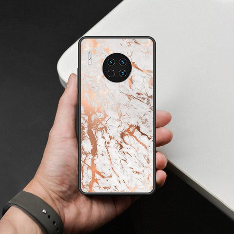 Huawei Mate 30 Cover - White Marble Series 2 - HQ Ultra Shine Premium Infinity Glass Soft Silicon Borders Case