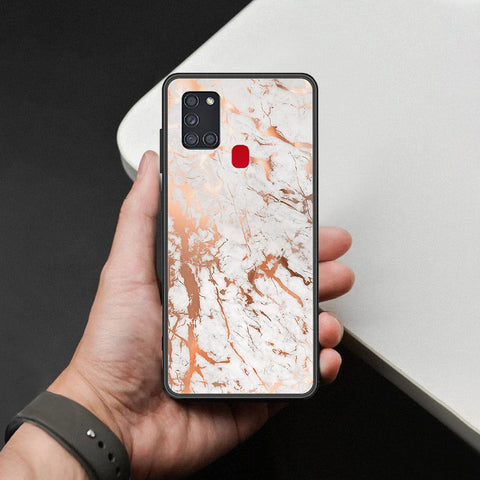 Samsung Galaxy A21s Cover - White Marble Series 2 - HQ Ultra Shine Premium Infinity Glass Soft Silicon Borders Case