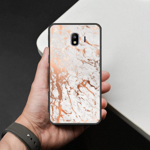 Samsung Galaxy J4 2018 Cover - White Marble Series 2 - HQ Ultra Shine Premium Infinity Glass Soft Silicon Borders Case