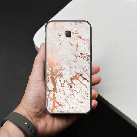 Samsung Galaxy J7 2015 Cover - White Marble Series 2 - HQ Ultra Shine Premium Infinity Glass Soft Silicon Borders Case