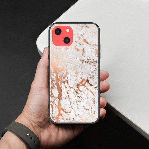 iPhone 13 Mini Cover - White Marble Series 2 - HQ Ultra Shine Premium Infinity Glass Soft Silicon Borders Case