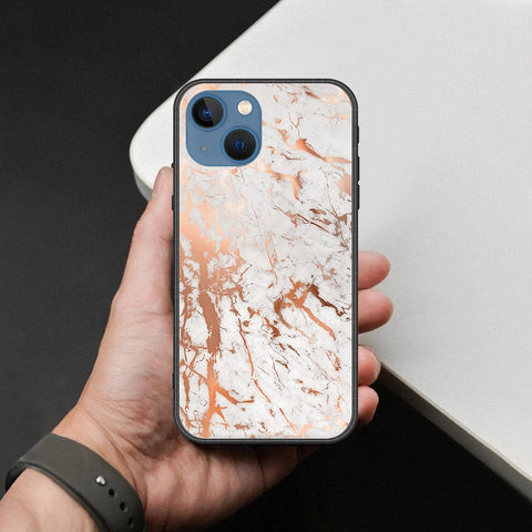 iPhone 13 Cover - White Marble Series 2 - HQ Ultra Shine Premium Infinity Glass Soft Silicon Borders Case