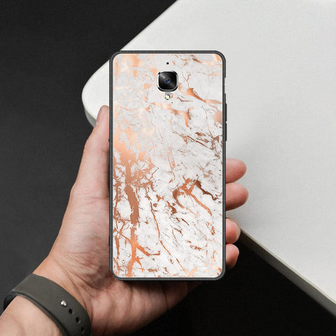 OnePlus 3 Cover - White Marble Series 2 - HQ Ultra Shine Premium Infinity Glass Soft Silicon Borders Case
