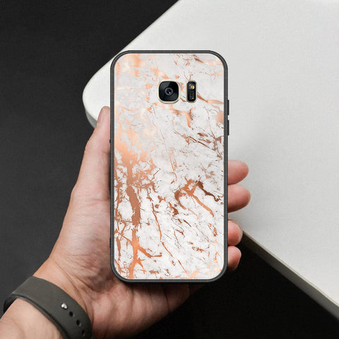 Samsung Galaxy S7 Cover - White Marble Series 2 - HQ Ultra Shine Premium Infinity Glass Soft Silicon Borders Case