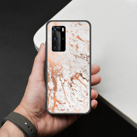 Huawei P40 Pro Cover - White Marble Series 2 - HQ Ultra Shine Premium Infinity Glass Soft Silicon Borders Case